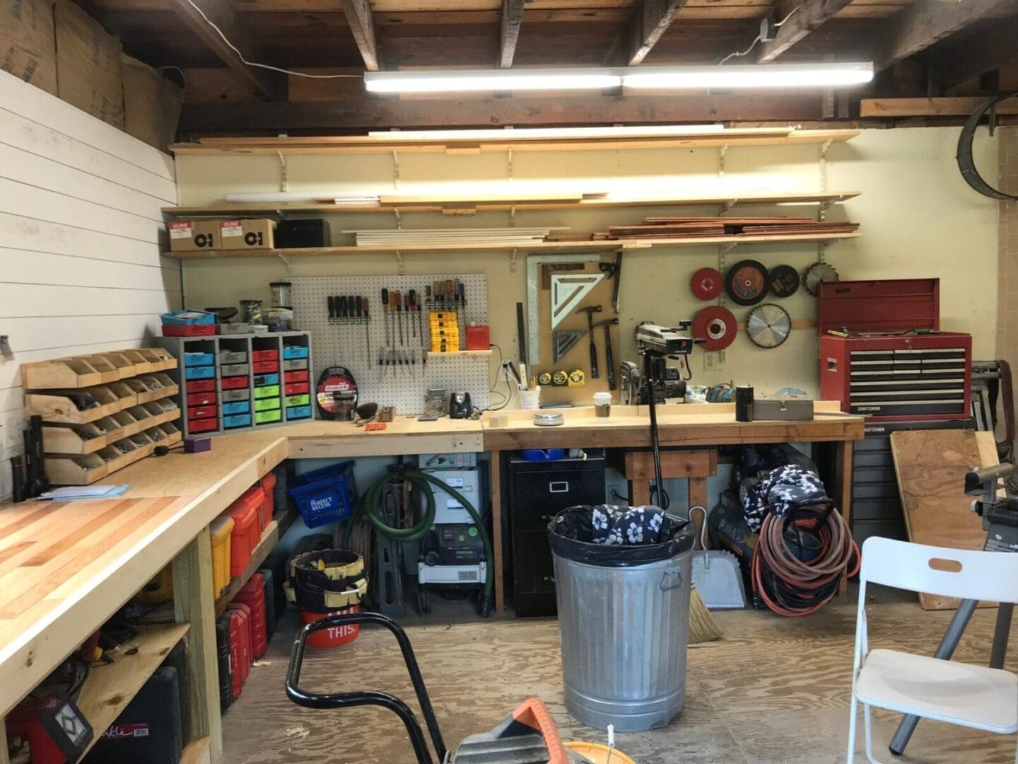 A workshop with a lot of tools and equipment.